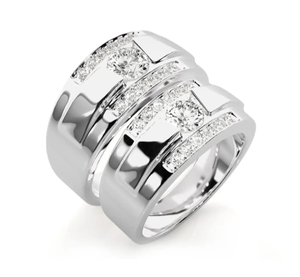 925 Sterling Silver Double Row <b>Couple</b> <b>Rings</b> with Cubic Zirconia Christian <b>Wedding</b> <b>Rings</b> - Product Image 2