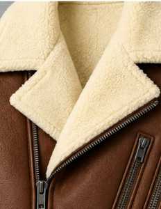 Chaqueta bomber de cuero para hombre con forro de piel sintética y cierre de cremallera - Product Image 6
