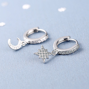 Pendientes de Aro Colgantes de Plata 925 con Moissanita y Diamantes en Forma de Estrella y Luna, Joyería Elegante Brillante, Regalo para Mujer, Uso Diario - Product Image 2