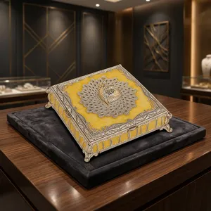 Luxury <b>Metal</b> Dry Fruit <b>Box</b> with Peacock Design Amber Enamel Finish Silver Filigree Detailing Ornate Decorative Gift <b>Storage</b> <b>Box</b> - Product Image 5