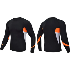 Men's Long Sleeve Rash Guard <b>Black</b> Orange Color Blocked Quick Dry <b>Compression</b> <b>Shirt</b> Adult Sports Top - Product Image 2