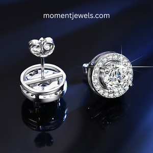 Platinum Plated 925 Sterling <b>Silver</b> Moissanite Stud Earrings Round Halo Trendy Unisex <b>Wedding</b> Gift - Product Image 4