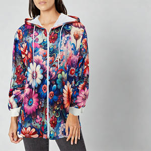 Oferta en Temu: Sudadera con capucha y cremallera para mujer, diseño floral brillante, manga larga, ligera, con cordón ajustable, para uso casual. - Product Image 4