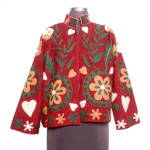 Veste Cotrise brodée à la main, décorée de style vintage, tissu écologique respirant, col mandarin, doublure en coton, prête pour l'hiver - Product Image 1