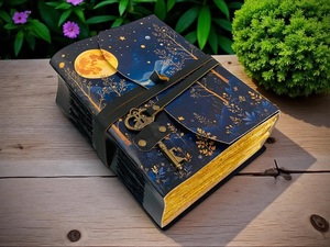 Herb Heritage Moon Phase Leather <b>Journal</b> Key Personalized Grimoire Notebook 200 Sheets Sewing Bound Handmade Vintage <b>Diary</b> - Product Image 4