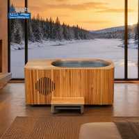 Luxuriöse ovale Smart-WiFi-Kaltwasserwanne aus rotem Zedernholz mit 1-PS-Kühler, DDP-fertig für Winter-Entspannung und Schneefall