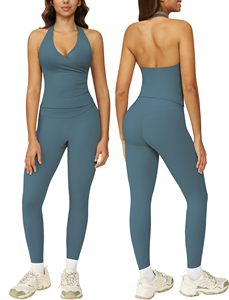 Latest Active Shorts Sports Backless Bra Women's Yoga Set Solid Pattern Quick Dry Four-Way Stretch High Waist Gym Set - Product Image 5
