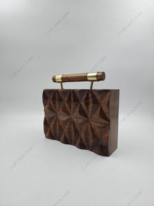 <b>Indian</b> handmade Faceted Geometric Wooden Clutch Handbag with Top Handle Designer Evening Party Wedding Hard Case <b>Bag</b> - Product Image 3