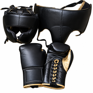 Guantes de Boxeo Profesionales de Cuero Nuevos, con Protectores de Manos, Cabeza e Ingle, en Azul y Blanco, Hechos en Pakistán, para Entrenamiento de Boxeo - Product Image 1