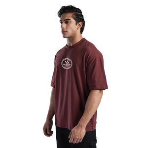 T-shirt de performance pour homme, couleur bordeaux, coton premium, col rond, respirant, doux, pour la gym, le fitness, l'entraînement, vêtements décontractés, logo personnalisé, OEM, ODM - Product Image 4