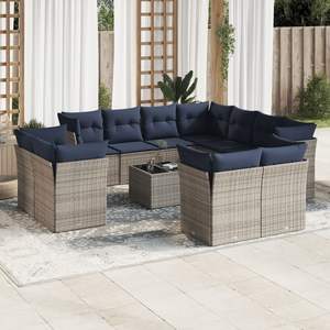 Ensemble de canapé de patio en poly rotin gris de 12 pièces avec coussins Collection de meubles d'extérieur durables - Product Image 1