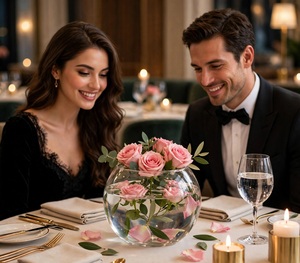 Jarrón de Vidrio Transparente Redondo Grande, Centro de Mesa con Flores Flotantes en Agua para Bodas - Product Image 6