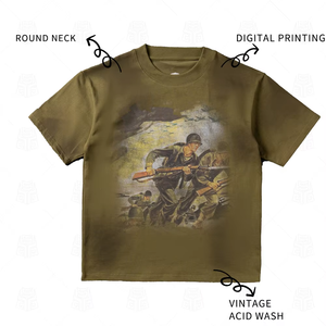 Camisetas Casuales para Hombre, Estilo Vintage con Lavado Ácido, Cuello Redondo Personalizado, Hombros Caídos, Manga Corta, Algodón - Product Image 3