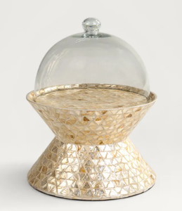 Support à gâteau en verre décoratif doré et plateau de service pour desserts, plat à gâteau, compatible lave-vaisselle, pour la présentation sur table de fête - Product Image 1