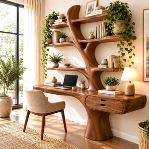 Escritorio de Madera Contemporáneo de Pared DS08 Luxali Hecho a Mano con Estanterías en Forma de Árbol y Cajón para Oficina en Casa - Product Image 5