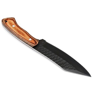 Couteau de camping noir artisanal, manche en bois, lame en acier inoxydable texturé, OEM, lame fixe personnalisée, cadeau utilitaire pour l'extérieur - Product Image 2