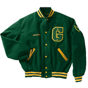 เสื้อแจ็คเก็ตวาร์ซิตี้สีเขียวสำหรับผู้ชาย ปักตัวอักษร G สไตล์ Preppy ทรงหลวม ผ้าโพลีเอสเตอร์ สำหรับฤดูใบไม้ร่วงและฤดูหนาว ตกแต่งด้วยผ้าปะด้านหน้า - Product Image 1