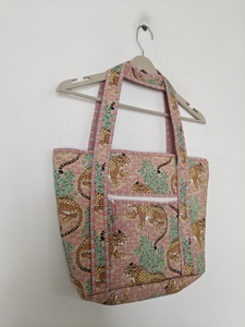 Sac de shopping en coton à imprimé floral, taille moyenne, avec poignée textile, fermeture éclair, sac de plage, usage quotidien - Product Image 3