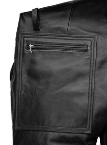 <b>Men's</b> Genuine <b>Leather</b> Eco-Friendly PU Coated Moto Biker Style High Waist Straight Cargo Baggy Pocket Summer <b>Trousers</b> - Product Image 6