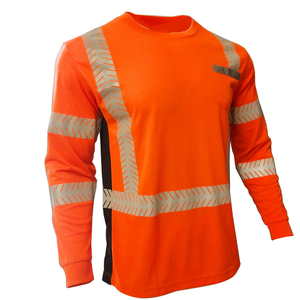 Chemise de sécurité à manches longues haute visibilité, t-shirt de travail orange réfléchissant avec poche, respirant, uniforme de chantier ANSI - Product Image 3