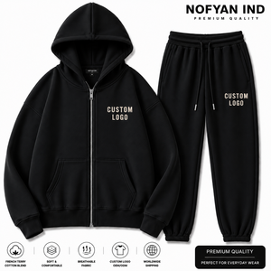 ชุดเซ็ตแทรคสูท NOFYAN IND สกรีนโลโก้ฮิปฮอป ยูนิเซ็กส์ สีดำ ผ้าฝ้ายเฟรนช์เทอร์รี่ผสม เสื้อฮู้ดดี้ กางเกงขายาว ระบายอากาศได้ดี สวมใส่สบาย สำหรับผู้ใหญ่ - Product Image 1