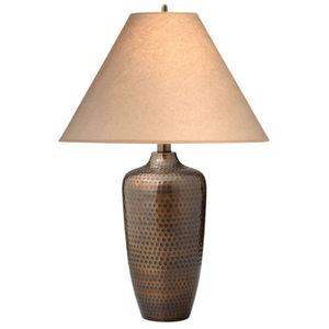 Lampes de table en bronze martelé, design moderne, base en métal haute, abat-jour en lin beige, pour salon et chambre, au prix le plus bas. - Product Image 1