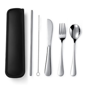 Ensemble de couverts de voyage réutilisables en acier inoxydable plaqué argent, poli miroir, pour la randonnée, le camping, les repas en plein air et l'usage quotidien - Product Image 1