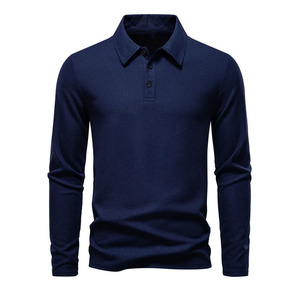 Polo en tricot noir à manches longues pour homme, couleur unie, col rabattu, pull-over - Product Image 5