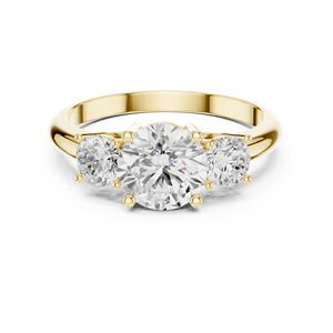 Bague de fiançailles en or jaune avec trois pierres rondes en diamant pour femme, bague solitaire classique, bague de promesse, bague d'anniversaire de mariage - Product Image 2