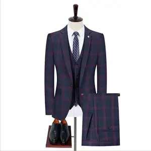 Wholesale Latest Special Design Custom Bespoke Tailor Suit With Belt Check Wool Brick Red Fabric Men's Coat & Pant Business Suit