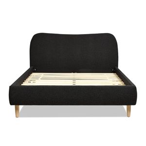 Letto matrimoniale imbottito con piattaforma e testiera curva in stile romano, tessuto bouclé nero ebano - Product Image 6