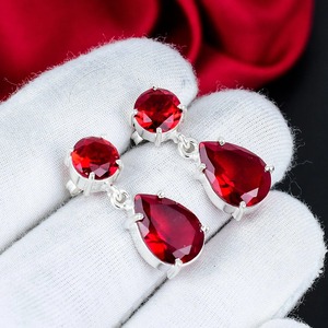 Red Garnet Pear Cut Drop <b>Earrings</b> 925 Sterling <b>Silver</b> Handmade Gemstone <b>Dangle</b> <b>Earrings</b> Wedding Anniversary Birthday Gift - Product Image 3