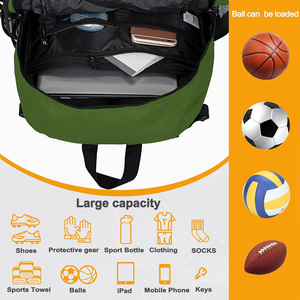 Sac à dos de sport vert durable et pliable avec compartiment à chaussures zippé, rangement pour ballon de football, décontracté, unisexe, en velours côtelé, pour entraînement en extérieur - Product Image 2