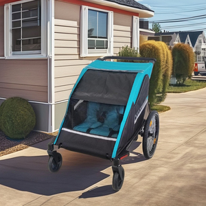 Remorque de vélo pour poussette double 3-en-1 avec cadre en aluminium et tissu résistant à l'eau, capacité de charge de 35 kg pour les aventures en plein air - Product Image 2