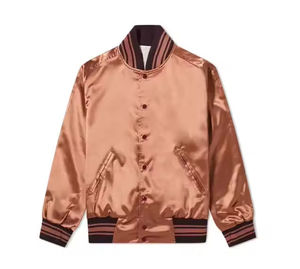 Satin Varsity <b>Jacket</b> Regular Fit Casual Style Autumn Wear Turn-down Collar Button Closure Solid Color - Product Image 3