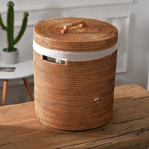 KV NATURAL HOME Vietnamese Natural Rattan Eco-Friendly Multifunction Clothing Storage <b>Baskets</b> Set Oval Shape <b>Stackable</b> Handle - Product Image 1