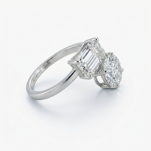Magnificent 2.00 CT Oval & Emerald Lab Grown <b>Diamond</b> <b>rings</b> in PT950 Platinum for Women - Product Image 2