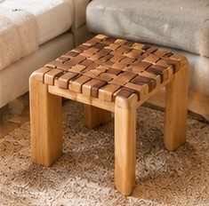 Mesa Auxiliar Moderna de Madera de Teca para Exteriores, Mesa Lateral Tejida, Mesa Decorativa para Patio, Decoración Personalizada para el Hogar - Product Image 1