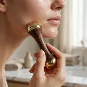 Bâtonnet Kansa ayurvédique double face avec manche en bois, outil de soin de la peau en bois naturel pour le drainage lymphatique, outil facial en bois - Product Image 5