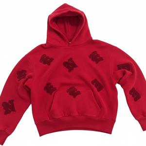 Sudadera con Capucha Oversize de Corte Cuadrado con Bordado de Corazones en Toda la Superficie para Hombre, Sudadera de Algodón de Alto Gramaje Estilo Box Fit - Product Image 1