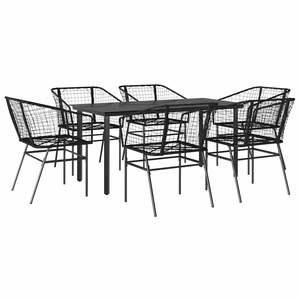 Conjunto de Comedor de Patio de 7 Piezas en Ratán Sintético Negro con Vidrio, Colección de Muebles Elegantes para Jardín - Product Image 2