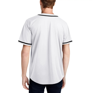 <b>White</b> Baseball Jersey With Black Trim Short Sleeve <b>Button</b> Front Unisex Adult Regular Fit Breathable Polyester Sport Apparel - Product Image 3
