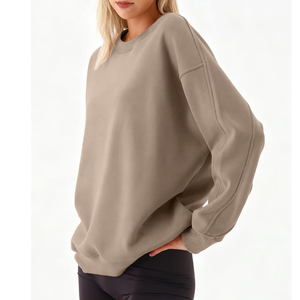 Sweat-shirt à col rond en molleton de coton pour femme, décontracté, surdimensionné, respirant, écologique, doublé pour l'hiver - Product Image 3