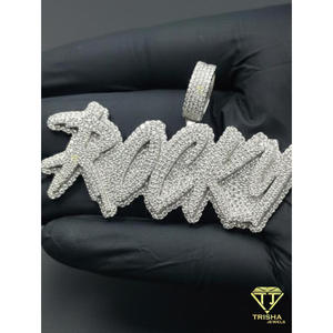 Moissanite Diamond <b>Iced</b> Out Family Name Pendant Hip Hop Necklace Custom Script Bling <b>Chain</b> Luxury Jewelry Gift - Product Image 5