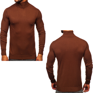 Men's Autumn Solid Color Knitted <b>Turtleneck</b> <b>Sweater</b> Full Sleeve Regular Fit Pullover Warm High Quality Wool Blend Brown - Product Image 4