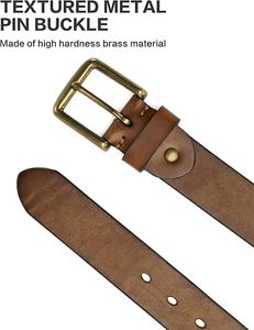 Ceinture vintage en cuir de vache véritable pour homme, marron uni, boucle à ardillon en cuivre texturé - Product Image 4
