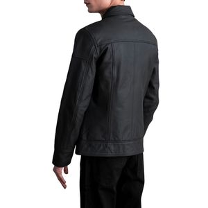 Chaqueta de Motociclista de Cuero Negra para Hombre, con Cierre, Cuello Plegable y Protección Contra el Viento - Product Image 4