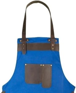 Delantal de Lona Azul con Bolsillos de Cuero para Uniforme de Personal de Restaurante o Bar - Product Image 2