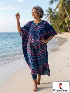 Printed <b>Kaftan</b> Dress Women <b>Beach</b> Cover Up Loose Fit Soft Fabric Fashionable Design Bulk Order for Export - Product Image 3