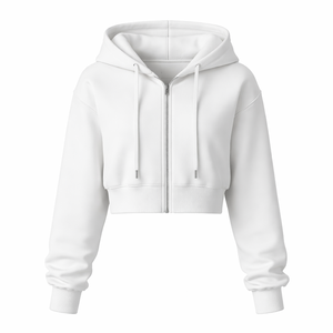 Wholesale Custom Cropped <b>Zip</b> <b>up</b> Hoodie for Unisex-100% Cotton Winter Embroidered OEM Manufacturer Direct Supply - Product Image 1